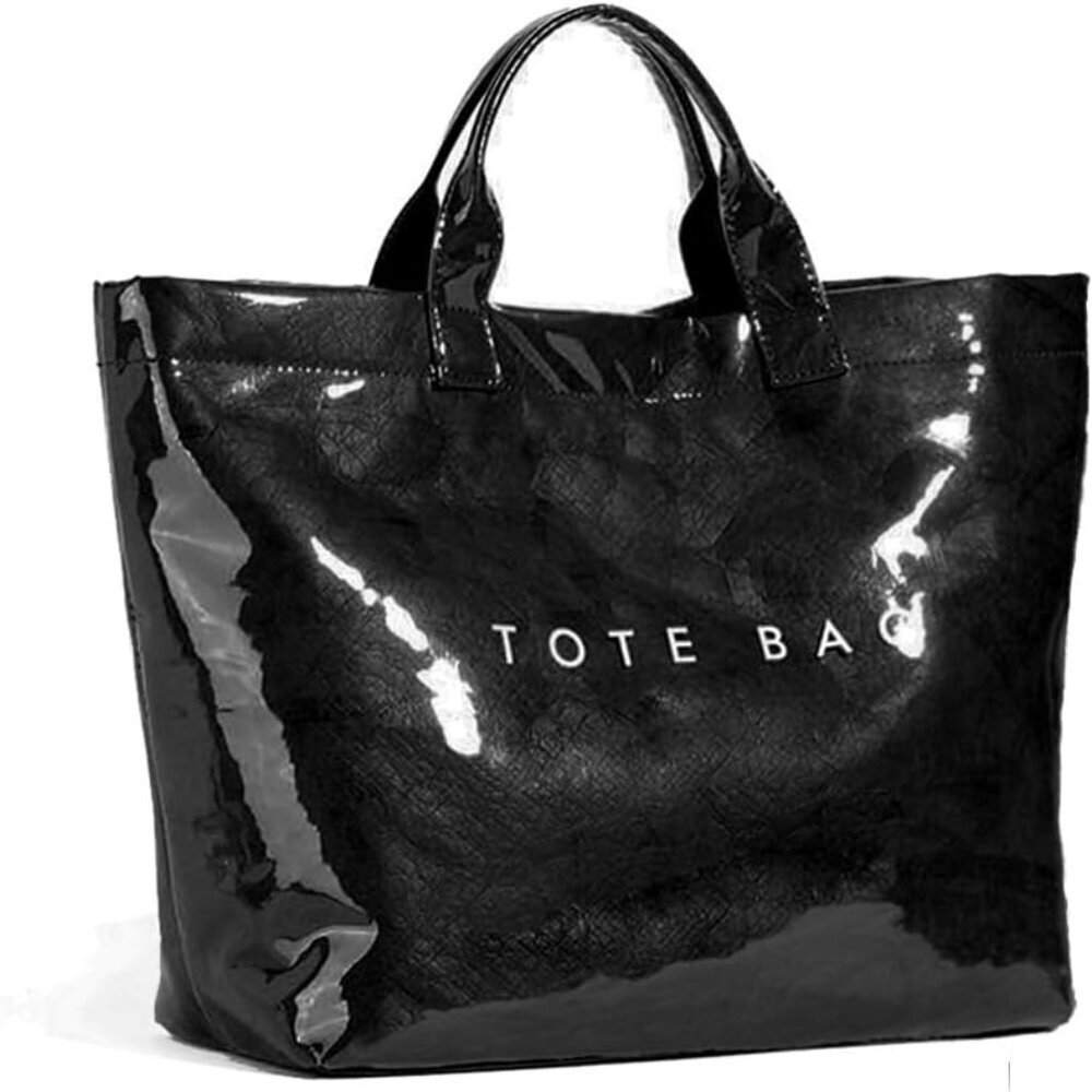 Women's Large PVC Tote Bag Letters Print Handbags Kraft Paper Shoulder Bag Clear